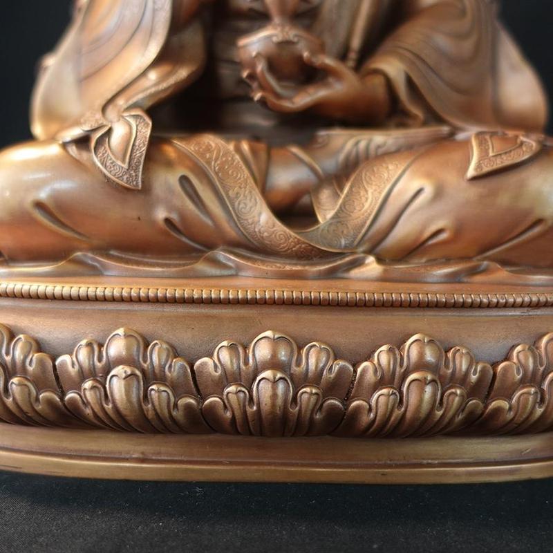 紫金蓮ネパールチベット工芸蔵伝密宗蓮花生大師紫銅純手彫り純銅置物|undefined