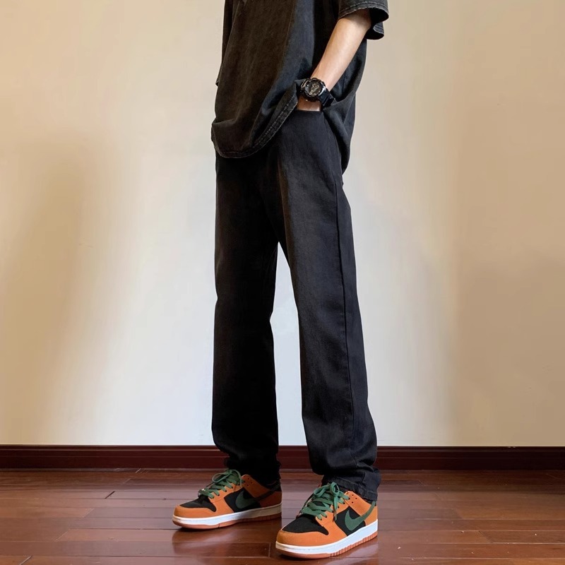 浅色牛仔裤男直筒宽松阔腿美式高街vibe裤子潮流百搭水洗休闲长裤|undefined