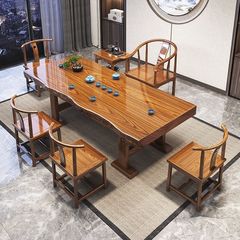 中国風無垢材大板茶台テーブルと椅子の組み合わせ、一枚板茶テーブル、家庭用オフィス用総無垢材茶テーブル、お茶を淹れるためのテーブル