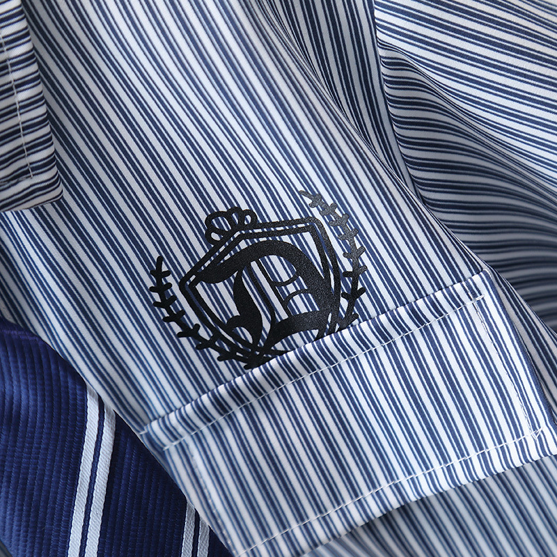 7183 traje de camisa a rayas para niños 2025 nueva ropa de estilo universitario de manga corta para niños de dos piezas de verano occidental