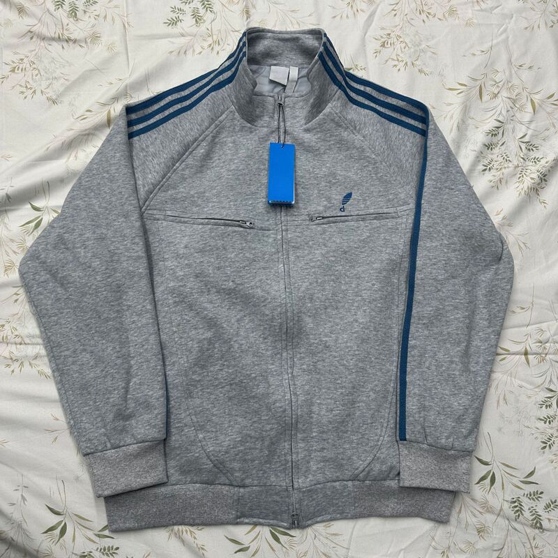 Ad Brand Cross-Border Classic Clover Retro Stand Collar Zip-Up Sweatshirt with Embroidered Sleeves and Three Stripes Cardigan Sweatshirt Ins