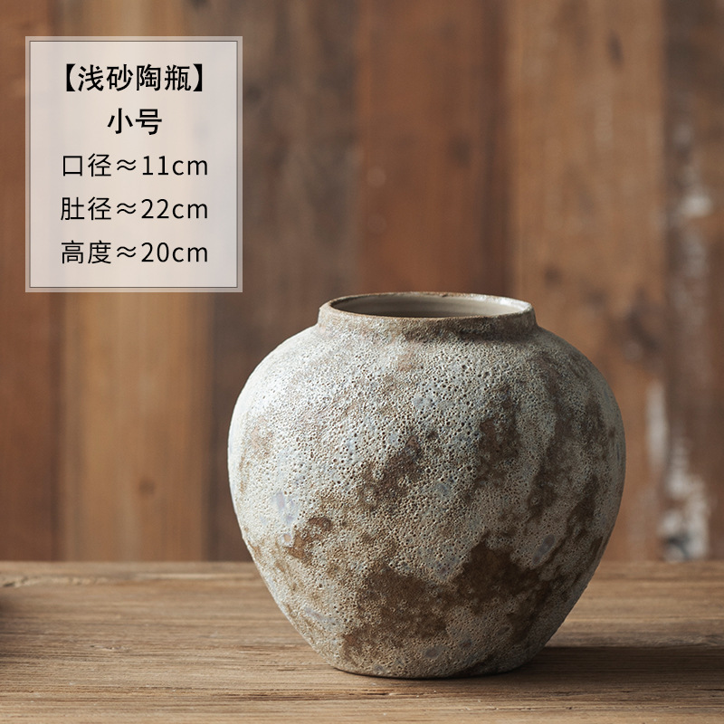 Jingdezhen se sorprendió por el silencio de la porcelana azul y blanca Zen jarrón de cerámica marrón claro moteado barro grueso jarrón de cerámica ambiente retro flores de arte image 7