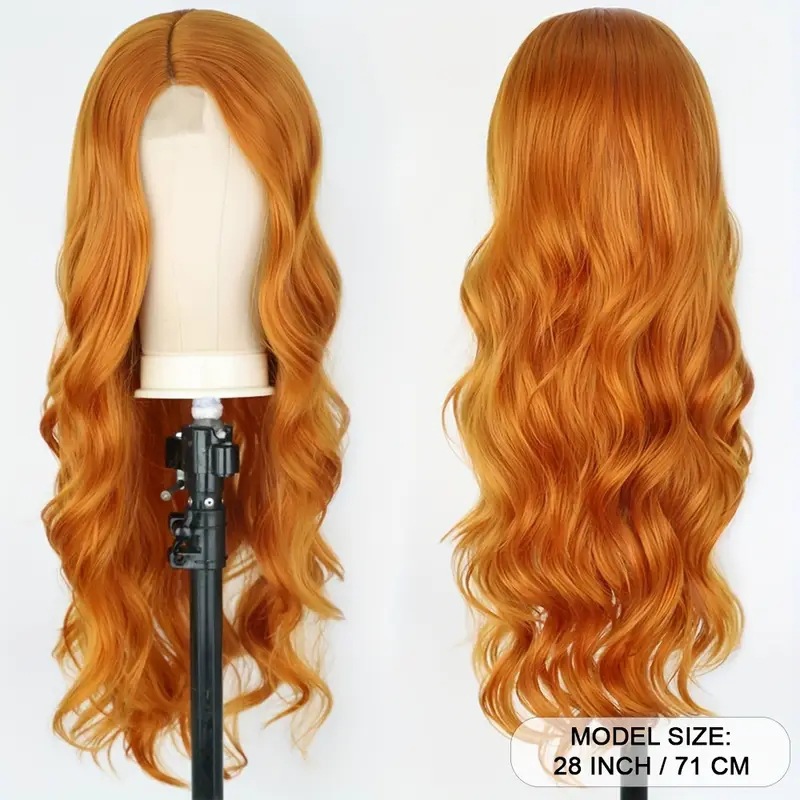Perruque pour femme de style européen/américain, avec raie sur le côté, mèches fines en dentelle, cheveux longs et bouclés en fibres synthétiques._voghion.com