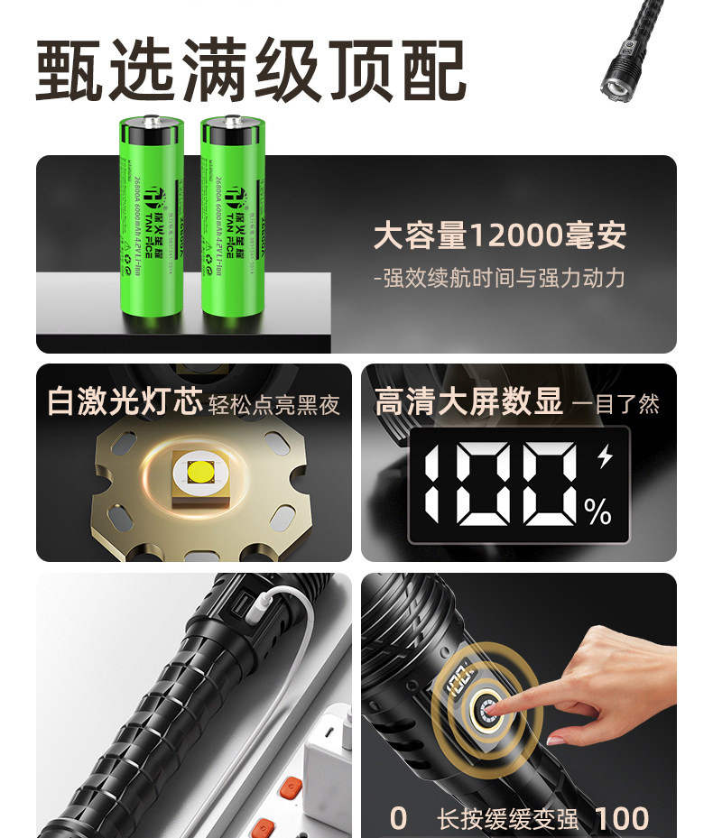 Aluminum Alloy Flashlight, Outdoor Strong Light, Flash Flashlight for Adventure, Ultra-Bright, High-Lumen, High-Power Lithium Battery, Long-Lasting Flashlight