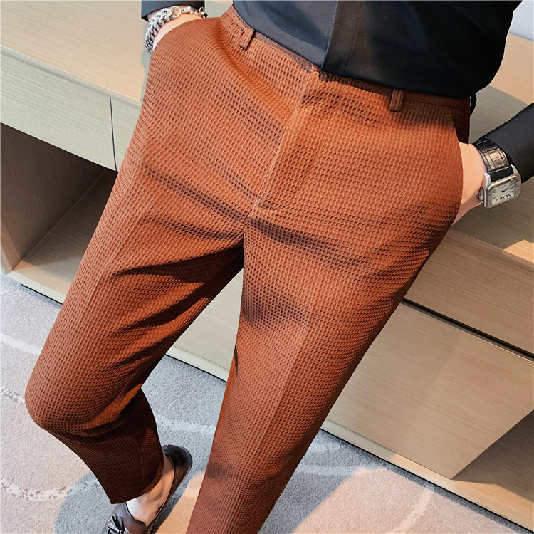 Pantalon décontracté droit gaufré à la mode et simple de marque tendance paresseuse, pantalon slim à petite jambe, pantalon d'affaires suspendu_voghion.com