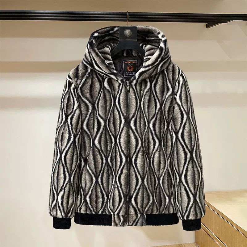 秋冬男款金貂绒小单定制夹克皮草外套跨境专供保暖大衣连帽毛毛衣