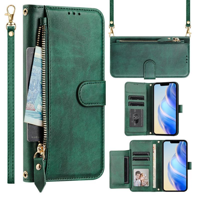 Suitable for Samsung S26 Multi-Card Leather Case A06 Pure Color Multi-Functional Zipper Wallet Diagonal Protective Cover Moto G85
