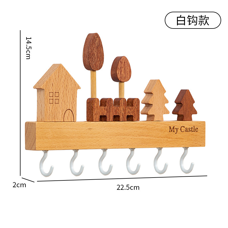 Gancho de llave de pared de madera maciza nórdica Creativo nuevo porche montado en la pared estante de almacenamiento de llave sin perforación en la puerta