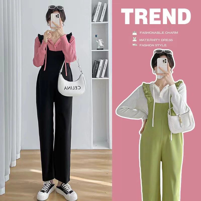 Реальный выстрел беременной осенью новый трикотажный нижний ремень брюки модный набор из двух частей