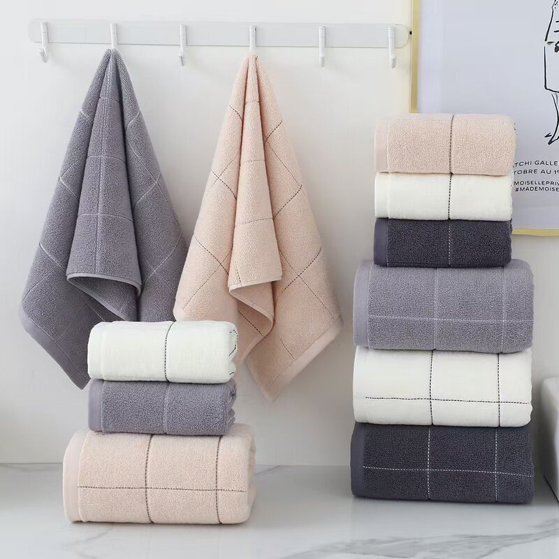 Jingjing Manufacturer Wholesale Thickened Pure Cotton Face Towels, Soft and Absorbent, Plain Checkered, Suitable for Supermarket, Home Use, and Gift Towels