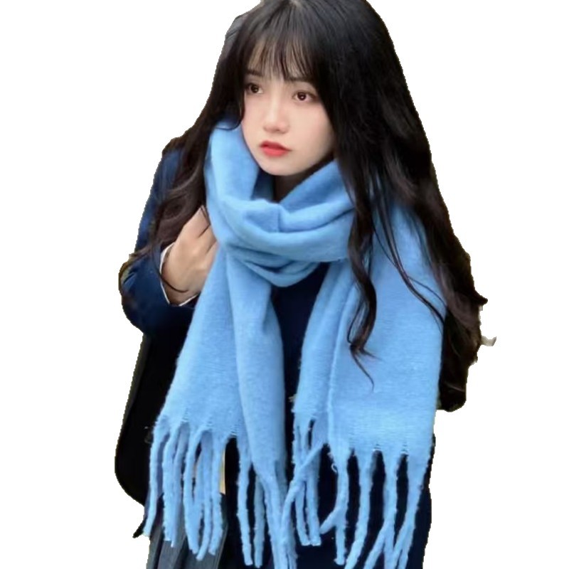 Bufanda Chal Unisex de Mohair Unicolor Térmica con Flecos para Invierno