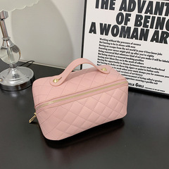 新しい化粧品バッグ、高級感のあるPU素材、ファッショナブルでシンプルなキルティング枕型ハンドバッグ、大容量収納、洗面用具バッグ