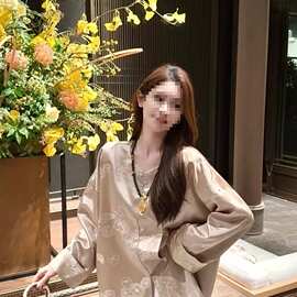 新中式国风提花宫廷风上衣女轻薄2025新款遮肉气质国潮衬衫女圆领