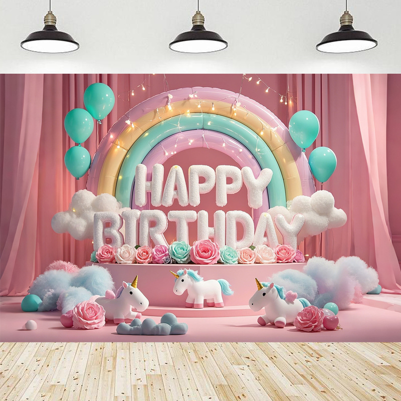 Fondo de cumpleaños para niños de unicornio transfronterizo fiesta de la pancarta de comercio exterior de Amazon fotografía de la tela de fondo accesorios de la foto