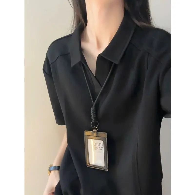 重磅男款痞帅高级感V领拼接短袖T恤修身显瘦短款半截袖|undefined