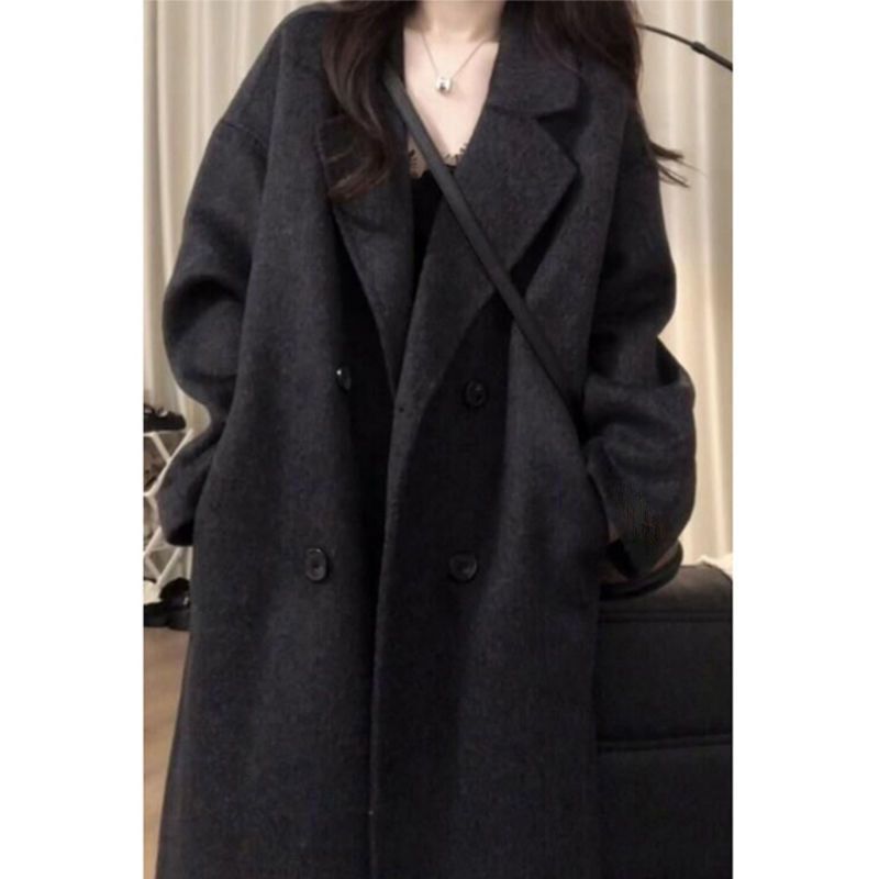 感毛呢外套呢子大衣女秋冬新款加绒加厚赫本风中长款小个子女|undefined