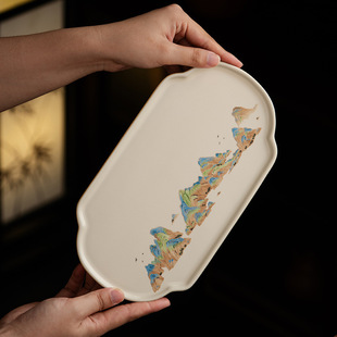 Jihuan Ru Kiln Qianli Jiangshan Ceramic Tea Tray Home Tea Table Tea Set Begonia Dry Bubble Pot Tea Tray Accessories