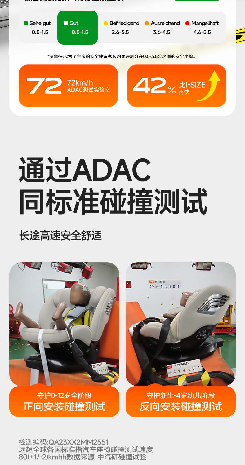 Jardin Kids Safety Seat New National Standard I-Size Smart Ventilation and Heating, Can Sit, Lie Down, and Rotate, Suitable for Ages 0-12