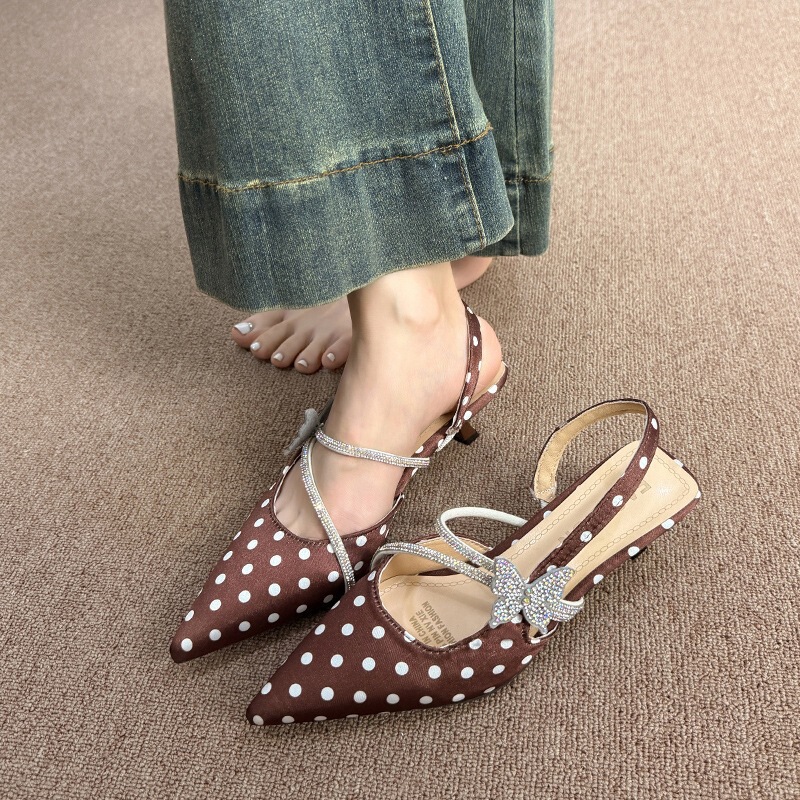 Rhinestone Versatile Sandals for Women, Thin Heel, Slip-On Pointed Toe, 2026 Summer Sandals, Open Back, Mid-Heel Closed-Toe Rhinestone Versatile Sandals for Women, Thin Heel, Slip-On Pointed Toe, 2026 Summer Sandals, Open Back, Mid-Heel Closed-Toe