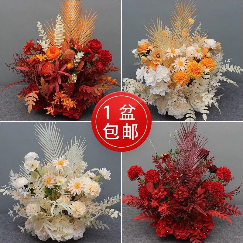 新款婚庆大款仿真仿真花花排排花绢花成品装饰尤加利台路婚礼花艺|undefined