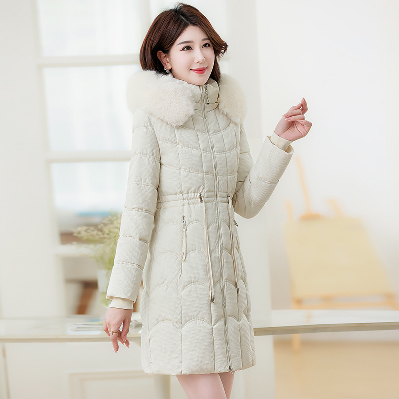 Women's Clothing Women's mid length down jacket winter Korean style slim large fur collar detachable small cotton jacket_voghion.com