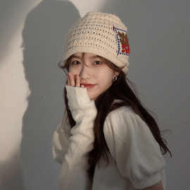 林同学韩国补丁手工针织盆帽复古秋冬保暖毛线渔夫帽男女潮水桶帽