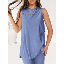 亚马逊2025夏季休闲套装欧美无袖宽松背心阔腿裤搭配运动服两件套