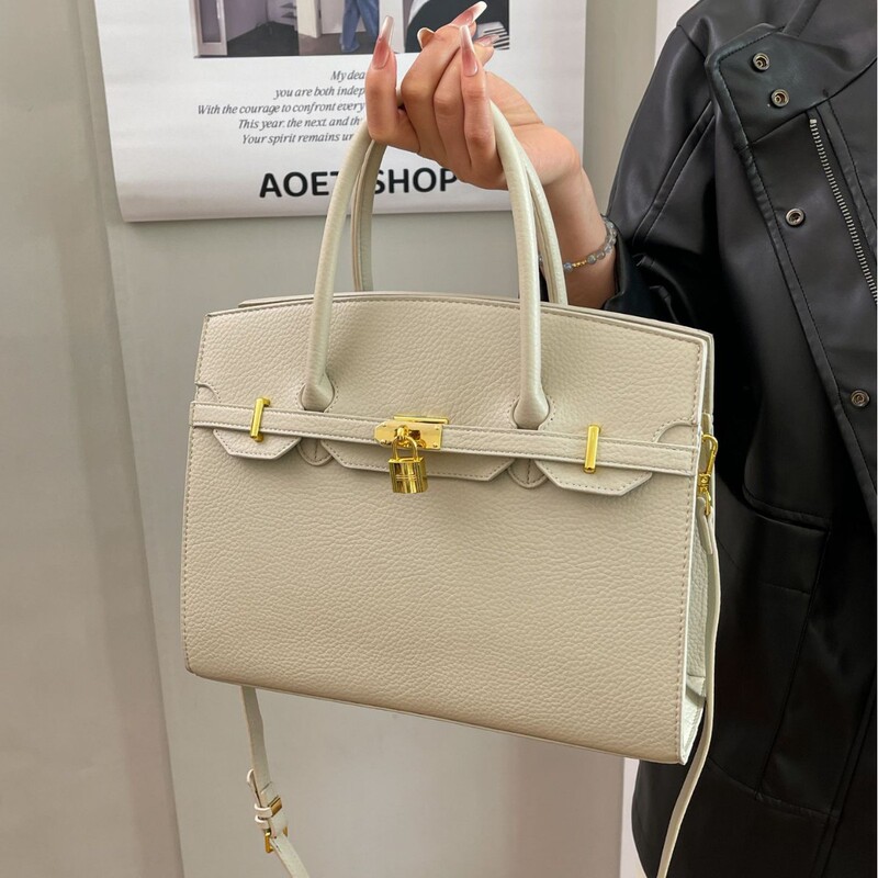 New Stylish Kelly Handbag for Commuting, Platinum Bag with Silk Scarf, Large Capacity Tote Bag Kelly