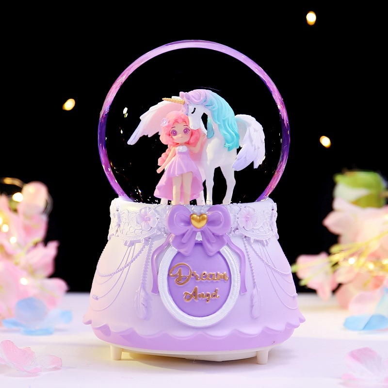 Caja de música de bola de cristal de Kapibala ingenua y linda, adornos de escritorio luminosos, nieve que cae, regalo de cumpleaños para estudiantes y niños