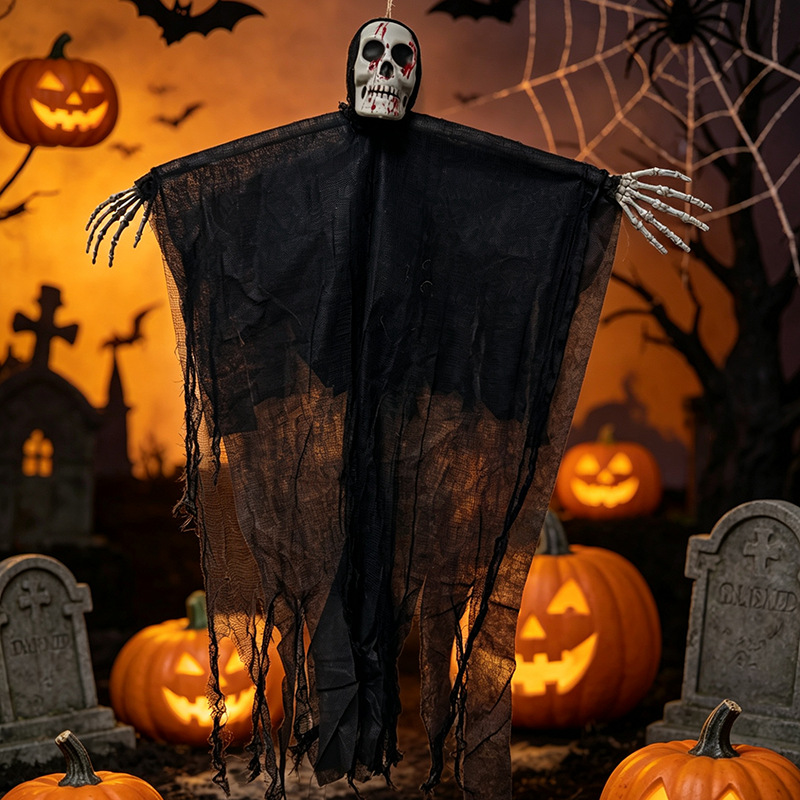 Decoración de Halloween fantasmas colgantes horrores accesorios calaveras colgantes fantasmas disfraz de casa embrujada al aire libre colgantes decoraciones gaza fantasmas