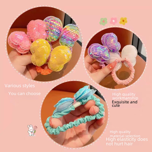 Glitter Butterfly Hair Tie for Kids, Non-Damaging Hairband with Butterfly Knot, High Ponytail Hair Ribbon for Girls, Rubber Band Hair Accessory