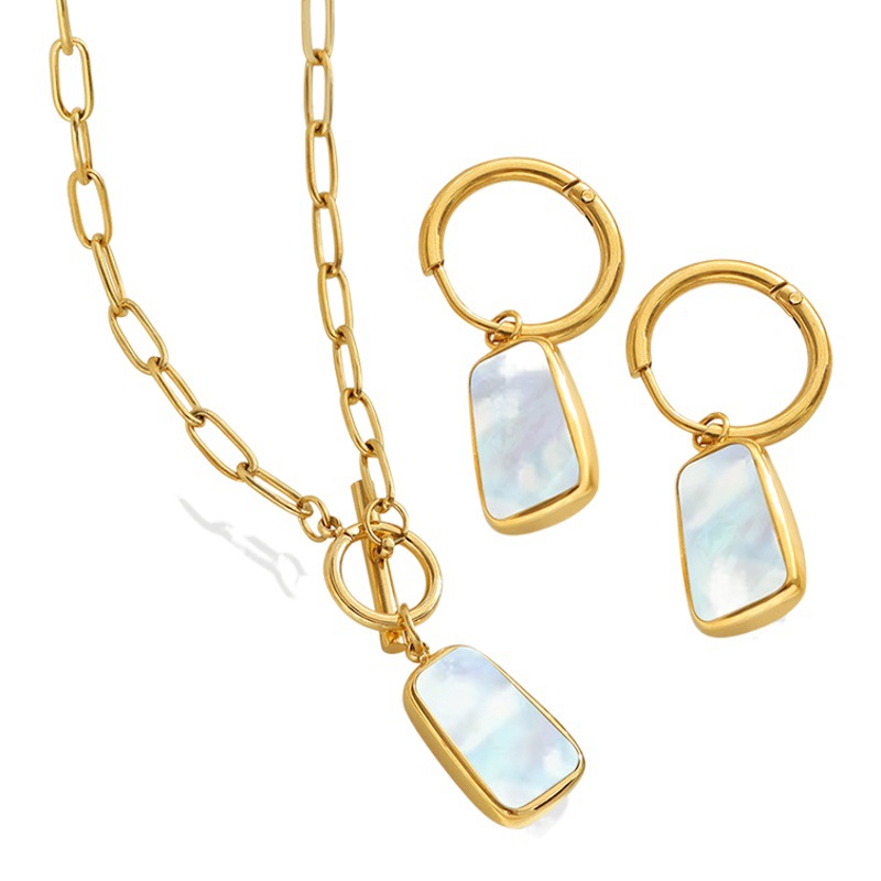 Europa y América minimalista personalidad natural mar blanco Shell otbuckle largo colgante collar colorido brillante elegante pendientes joyería traje