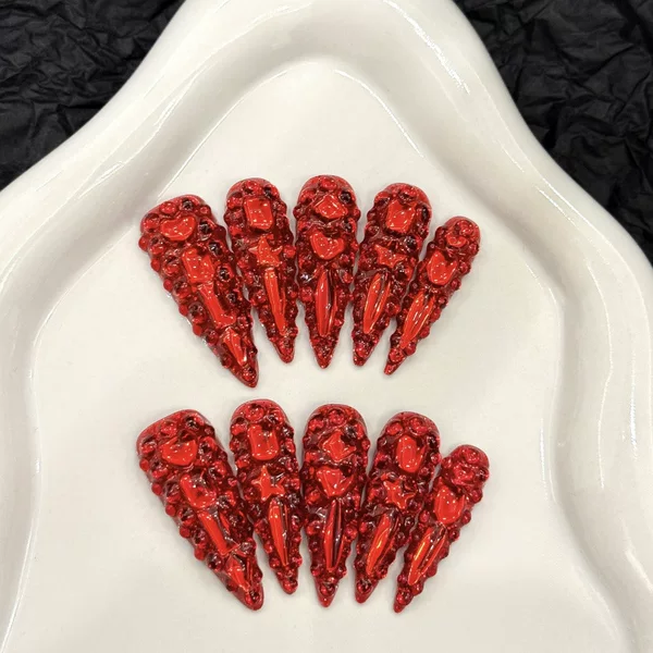Cross-Border Explosion Diamond Series Full Diamond Red European and American Flash White Foreign Trade European and American Style Handmade Wearable Nails Wholesale