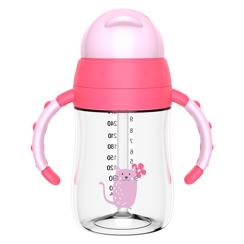 Taza de agua para niños de gran capacidad 270ml taza de cubierta deslizante con mango taza de bebida directa taza de paja de agua potable a prueba de goteo para bebés