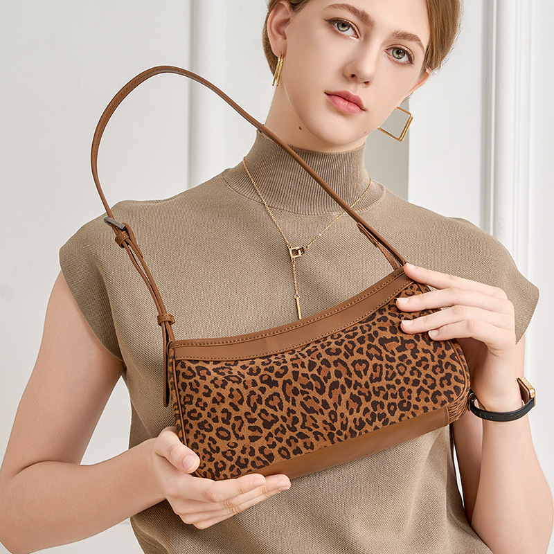 Foreign Trade Brown Commuter Genuine Leather High-End Armpit Bag Satchel Leather Lightweight Leopard Print Fashion Women's Shoulder Bag Foreign Trade Brown Commuter Genuine Leather High-End Armpit Bag Satchel Leather Lightweight Leopard Print Fashion Women's Shoulder Bag