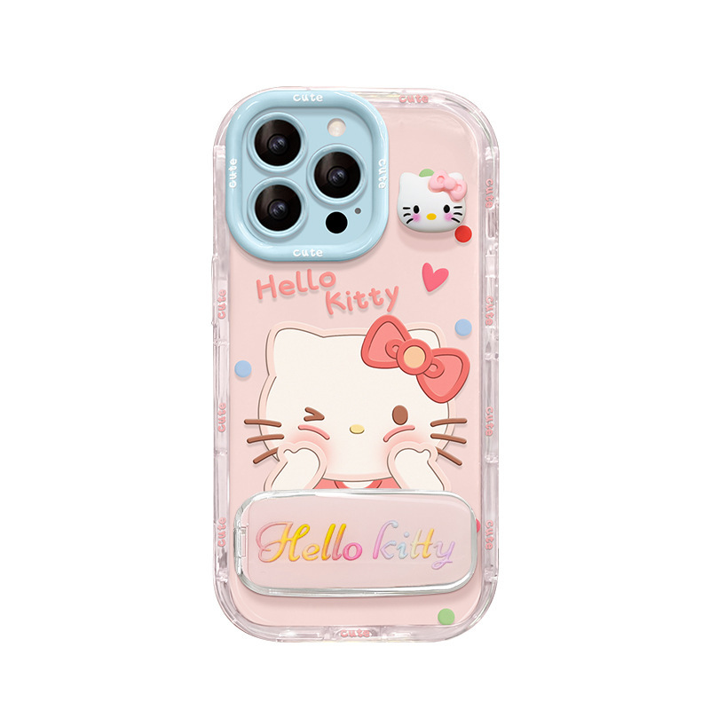Apple 13 Pro Max用スマホケース、16eキュートなキティちゃんフィギュアスタンド付き、14ゼリー、15新作レディースモデル、17ハードケース|undefined