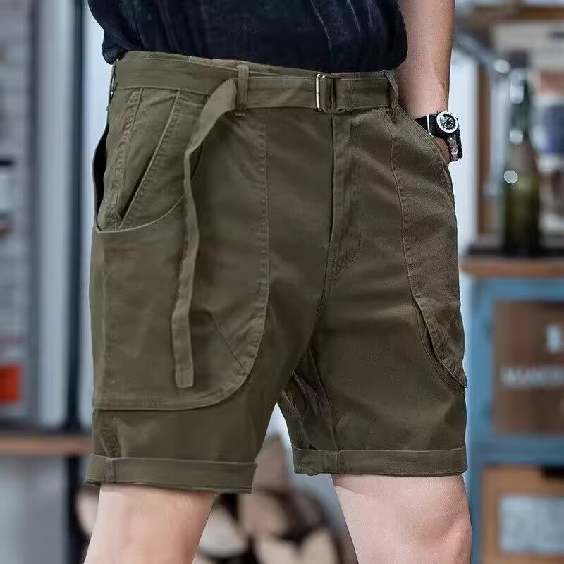 Summer Pure Cotton Workwear Plus-Size Men's Retro Trendy Loose Five-Point Shorts with Large Pockets Straight Casual Shorts
