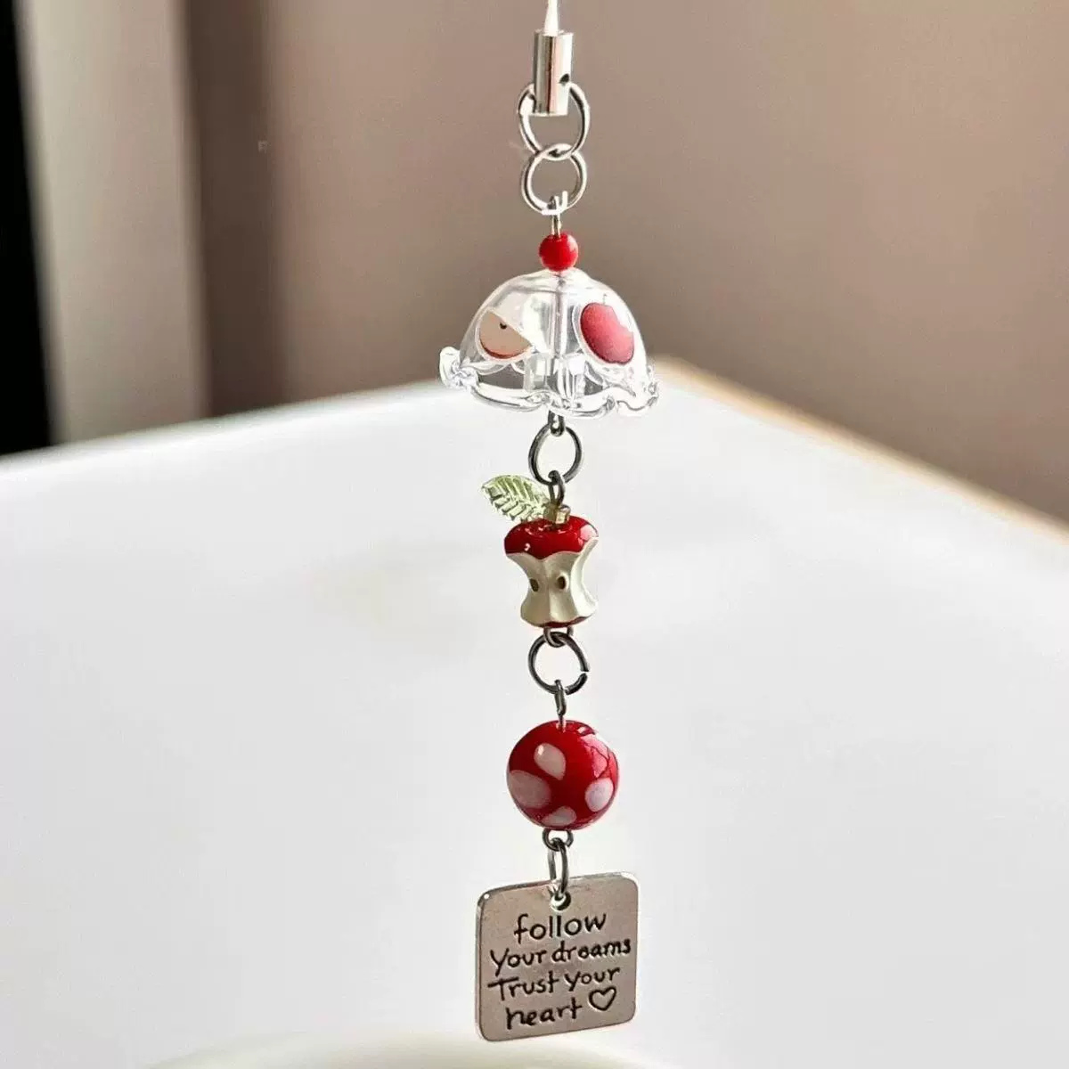 Apple Pendant Charm (GJ-031) Ceramic Bead Keychain Phone Case Accessory, Cute DIY