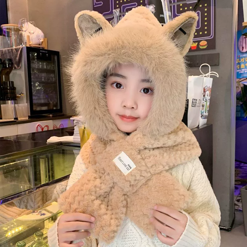 Winter cute hat, keep warm velvet scarf, increased thickness