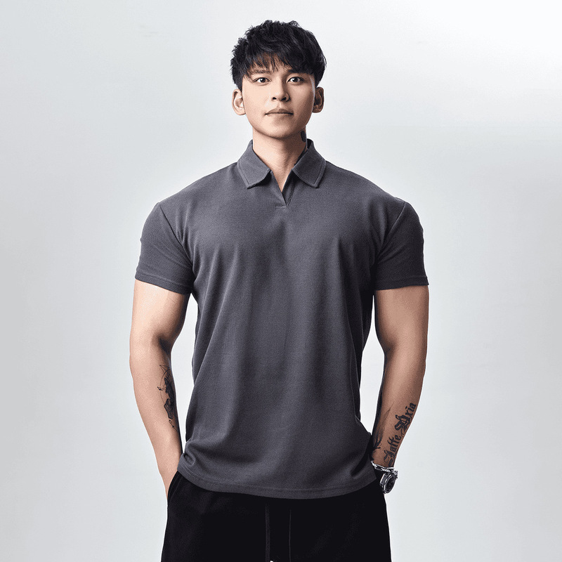 Gd Summer New Chinoiserie Henry Collar/Lapel Large Polo Cuff Sports Breathable Casual Training High Elastic T-Shirt for Men