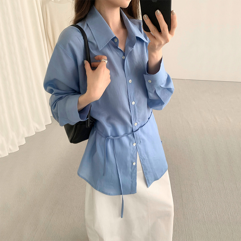 TG Lyocell Lightweight Comfortable Commuter Shirt Women's 2025 Summer New Front Long Rear Short Lace-Up Top 24832