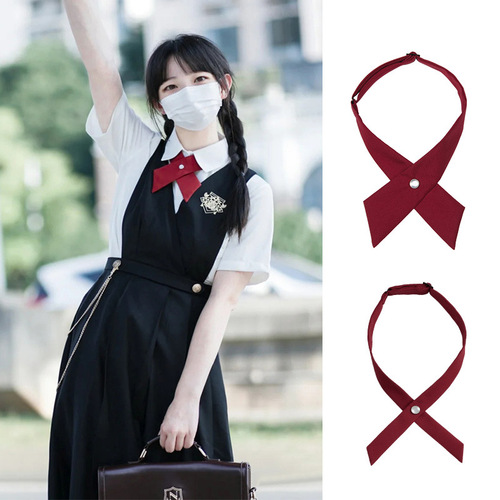 Thai school uniform accessories: Plain red and black bow tie for girls, cross-shaped necktie, Thai-style JK uniform decoration.