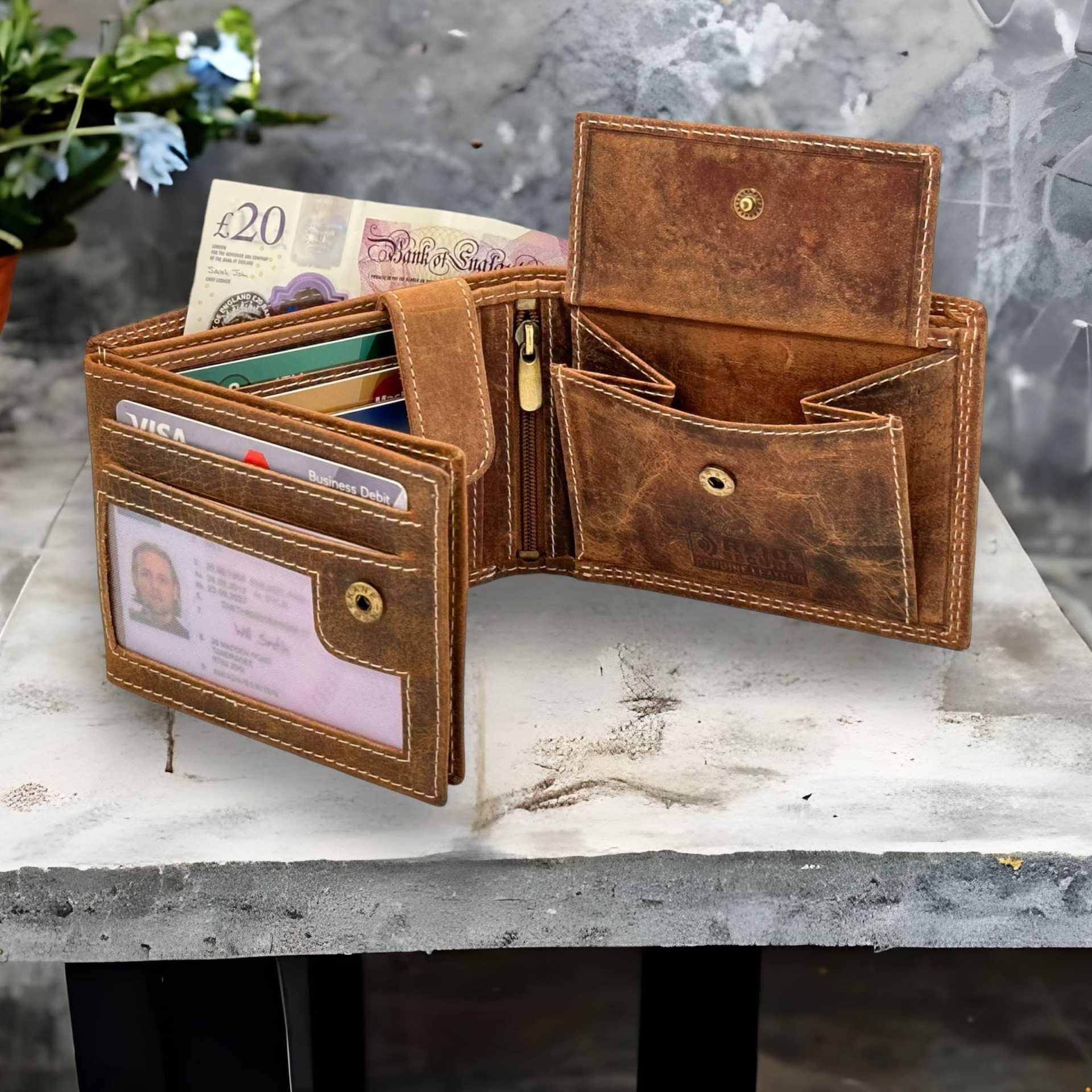 Personalizada Amazon retro cartera de cuero para hombres de gran capacidad multifuncional cartera de cuero Crazy Horse Cartera de negocios