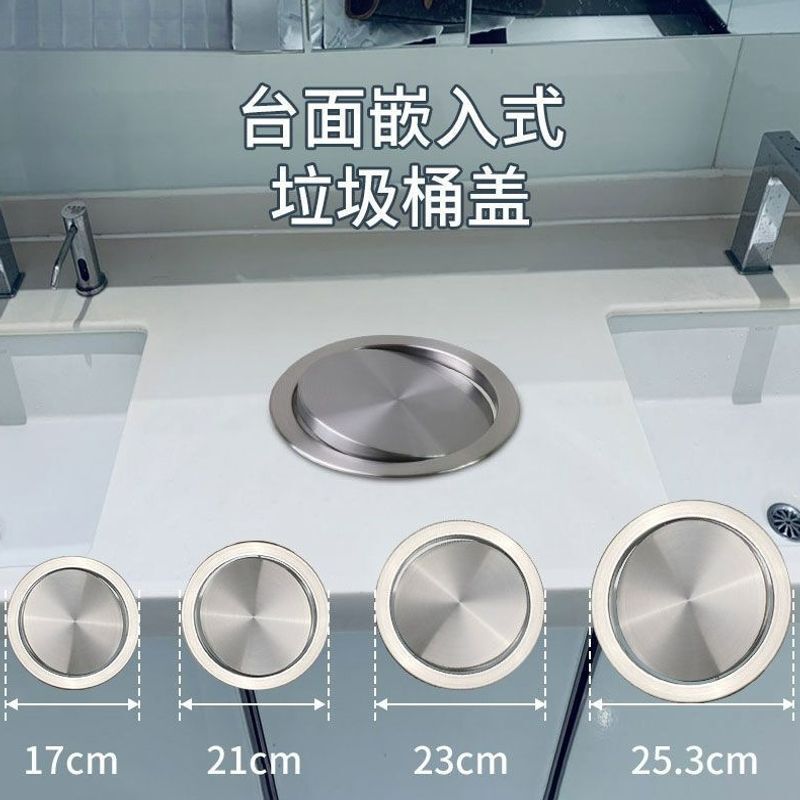 Stainless steel countertop embedded trash can with hidden flip lid for bathroom, kitchen, washbasin, round or square toilet Stainless steel countertop embedded trash can with hidden flip lid for bathroom, kitchen, washbasin, round or square toilet