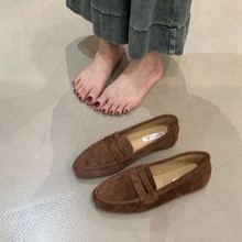 懒人一脚蹬深口平底女乐福鞋女2025年秋冬尖头厚底低跟小皮鞋