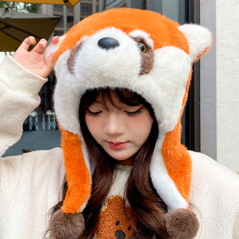 Nueva caricatura lindo pequeño mapache felpa protección para los oídos sombrero Lei Feng para niños otoño e invierno cálido y grueso protección para los oídos de bola de pelo marea