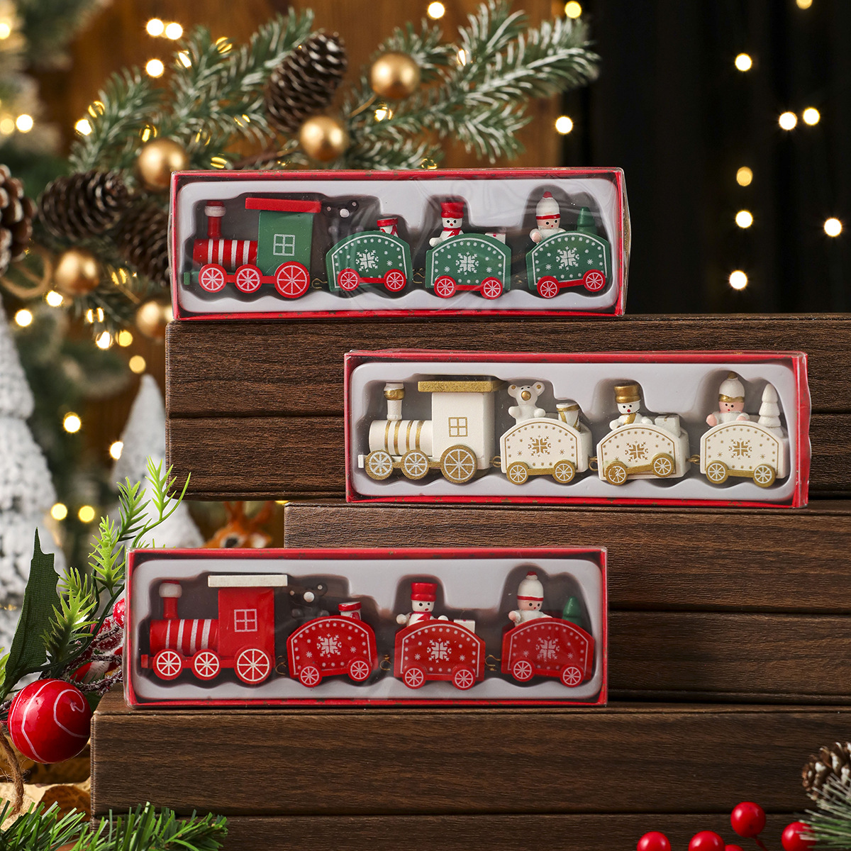 christmas decorations wooden color box train ornaments window decoration christmas gifts christmas decoration