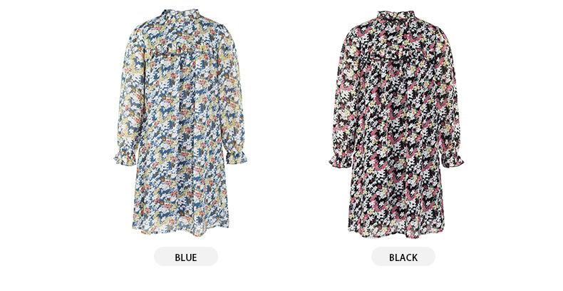 High Collar Floral Chiffon Dress NSDY100672