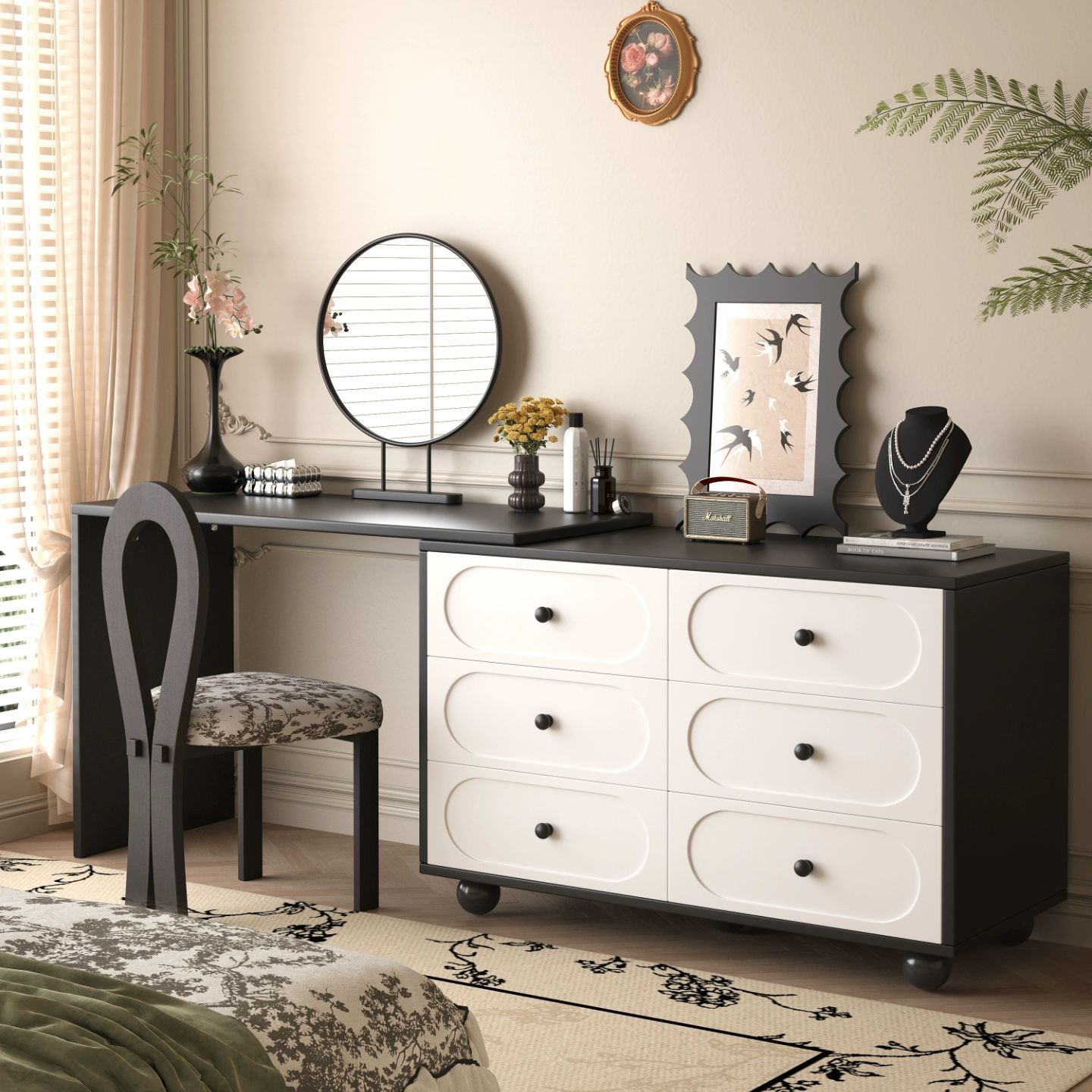 Makeup Table, Dresser, Integrated Bedroom Modern Minimalist New Style Storage Cabinet, Corner Retractable Makeup Table