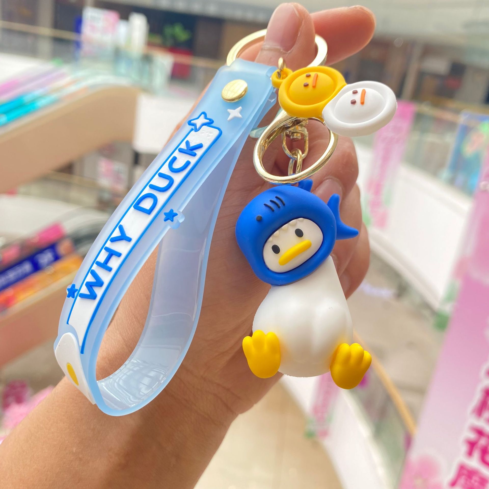 Dibujos animados pato torcido lindo cabeza cubierta llavero colgante lindo pequeño pato coche llavero adornos regalo al por mayor